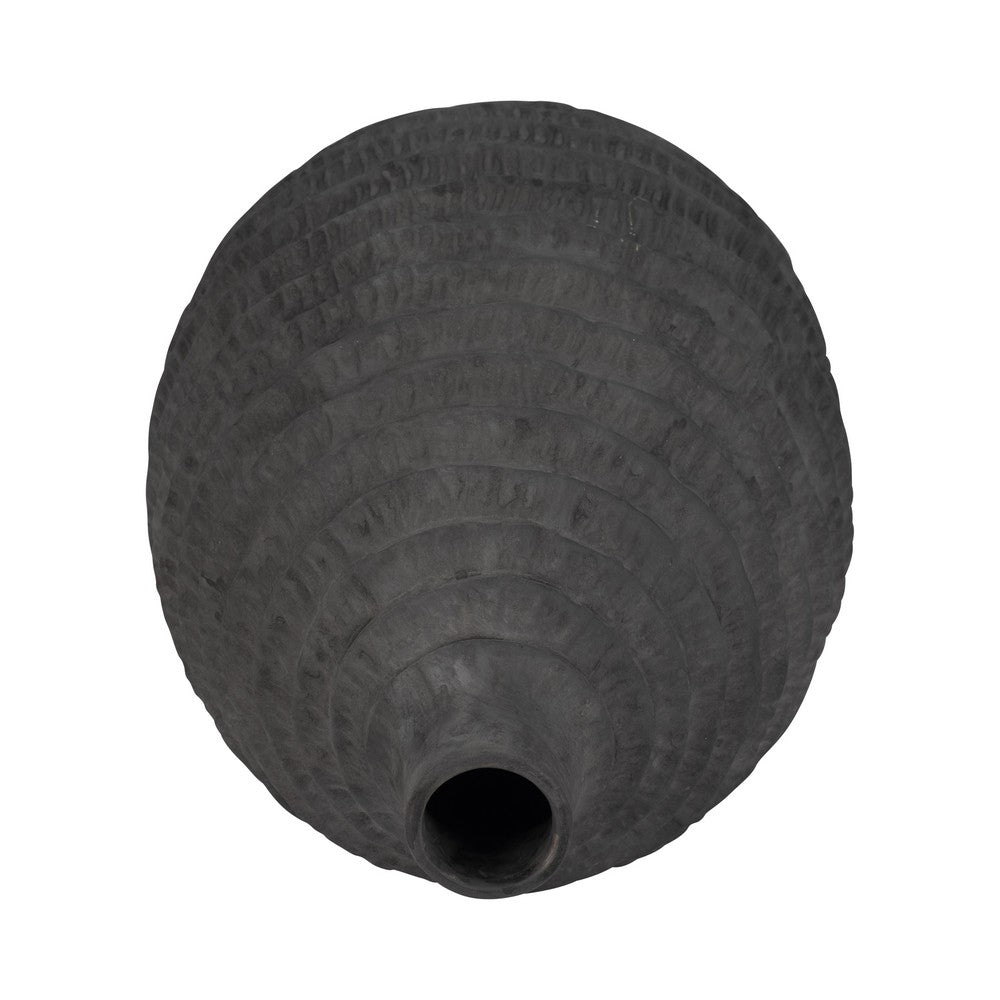 Decorative Textured Vase | Faded Black Ribbed Ceramic Design | 15"