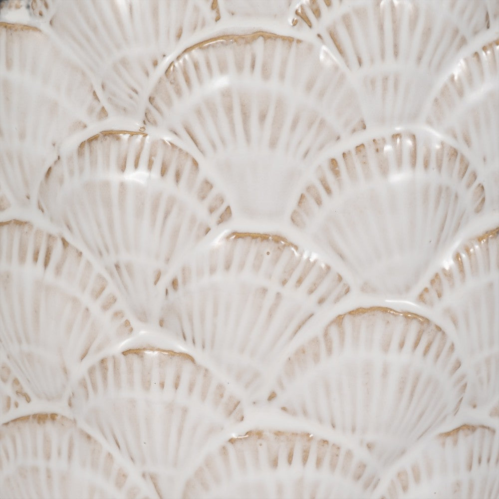Decorative Flower Vase | Coastal Seashell Texture | 13" White Ceramic