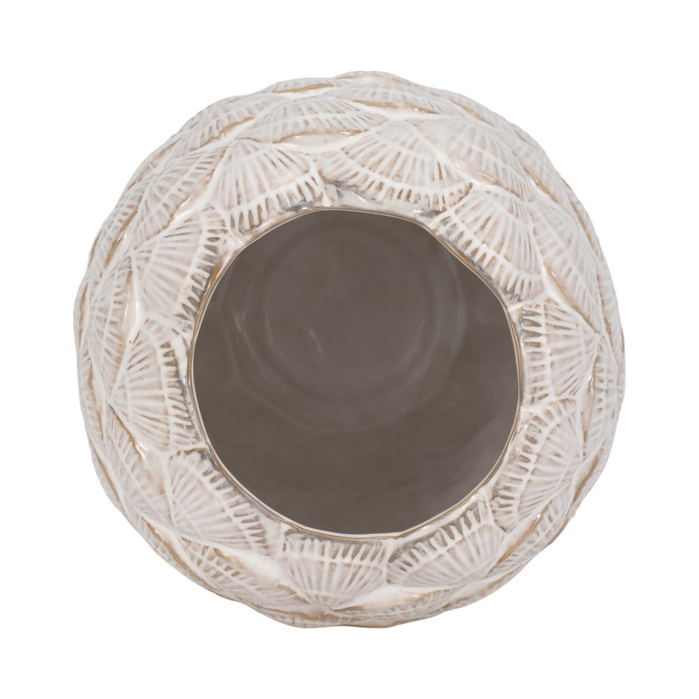 Decorative Flower Vase | Coastal Seashell Texture | 13" White Ceramic