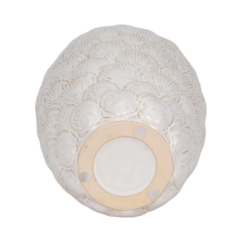 Decorative Flower Vase | Coastal Seashell Texture | 13" White Ceramic