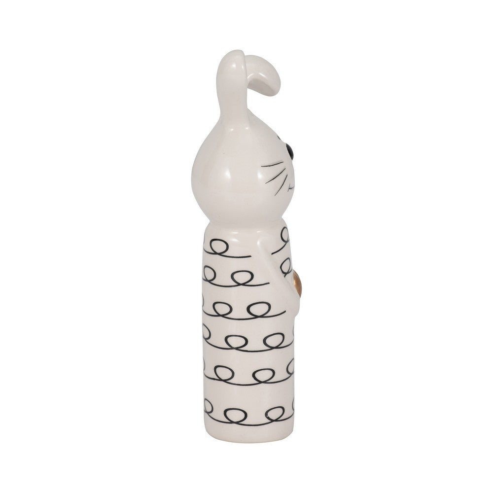 Decorative Squiggly Bunny Tabletop Accent w Gold Heart | White Ceramic