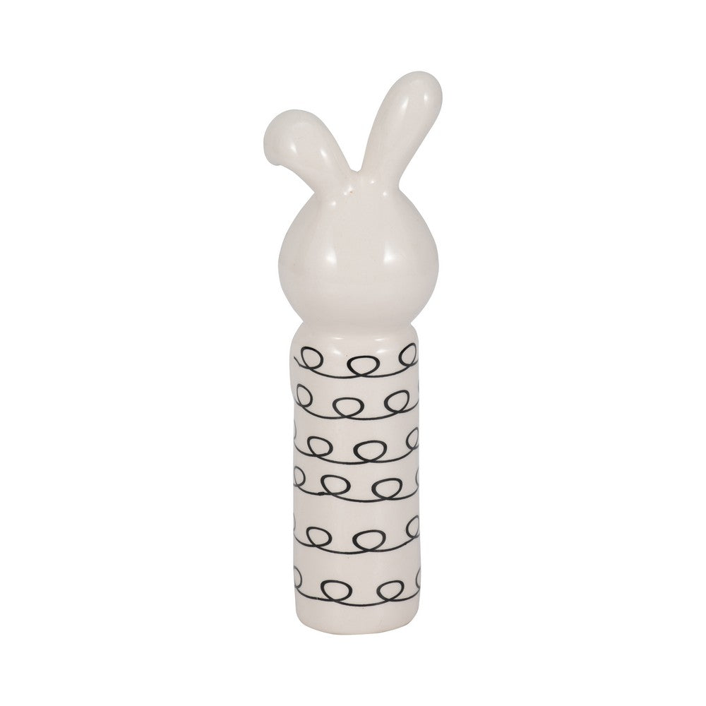Decorative Squiggly Bunny Tabletop Accent w Gold Heart | White Ceramic