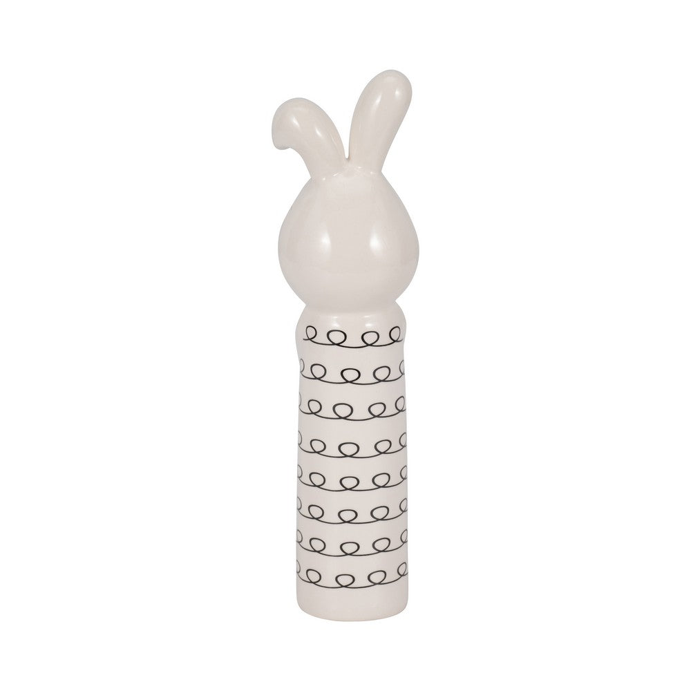 Dion Squiggly Bunny Figurine with Gold Heart | White-Black Ceramic 10"