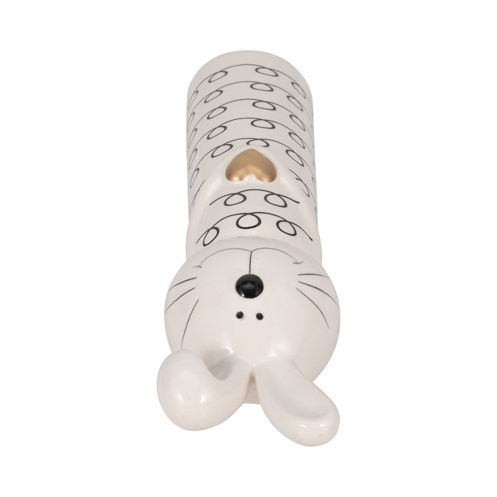 Dion Squiggly Bunny Figurine with Gold Heart | White-Black Ceramic 10"