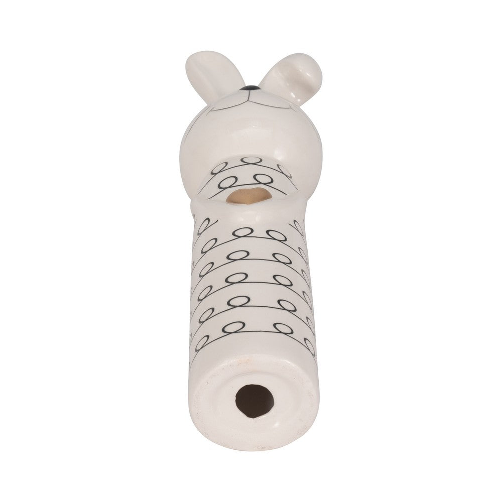Dion Squiggly Bunny Figurine with Gold Heart | White-Black Ceramic 10"