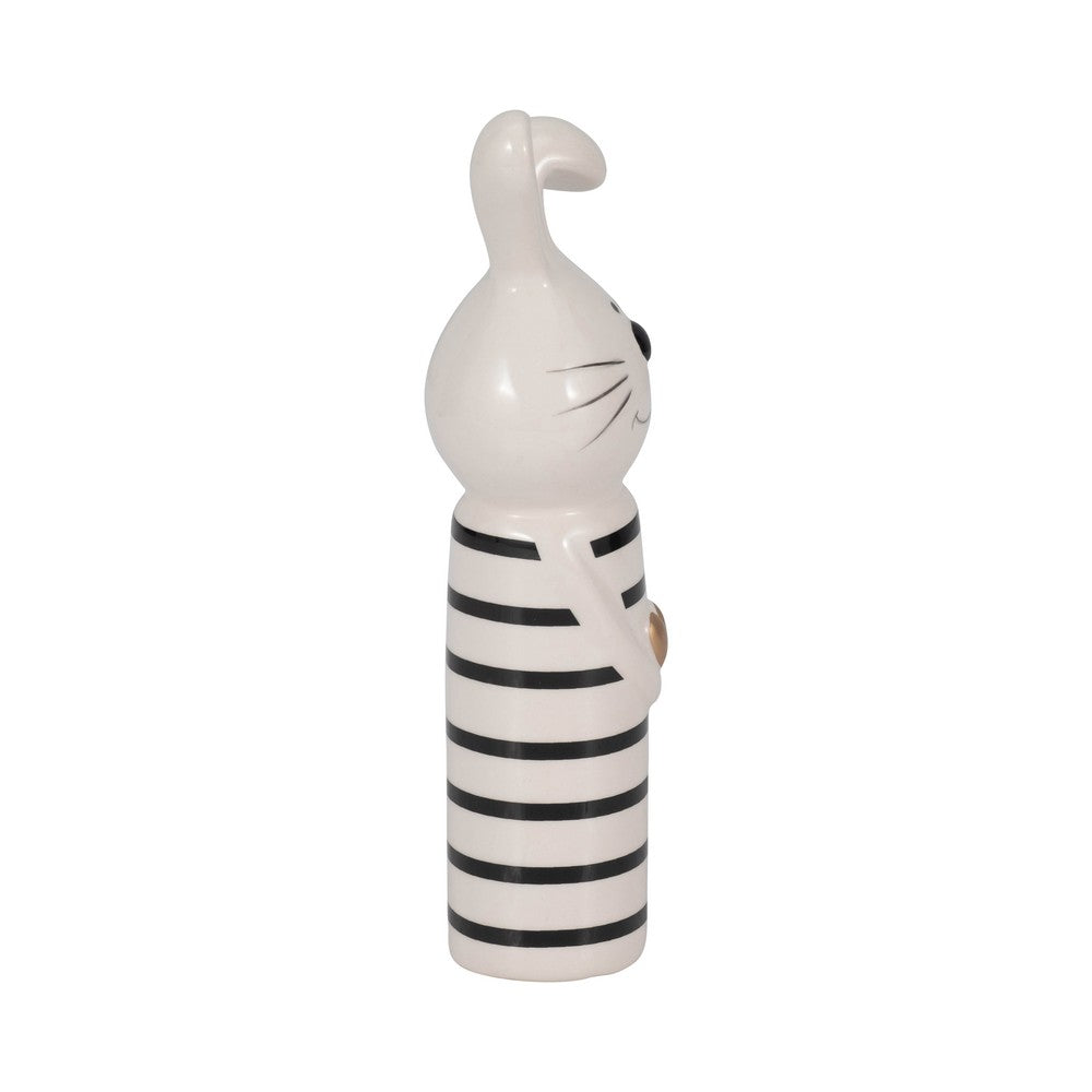 Accent Figurine | 7" Striped Bunny with Gold Heart | White Ceramic