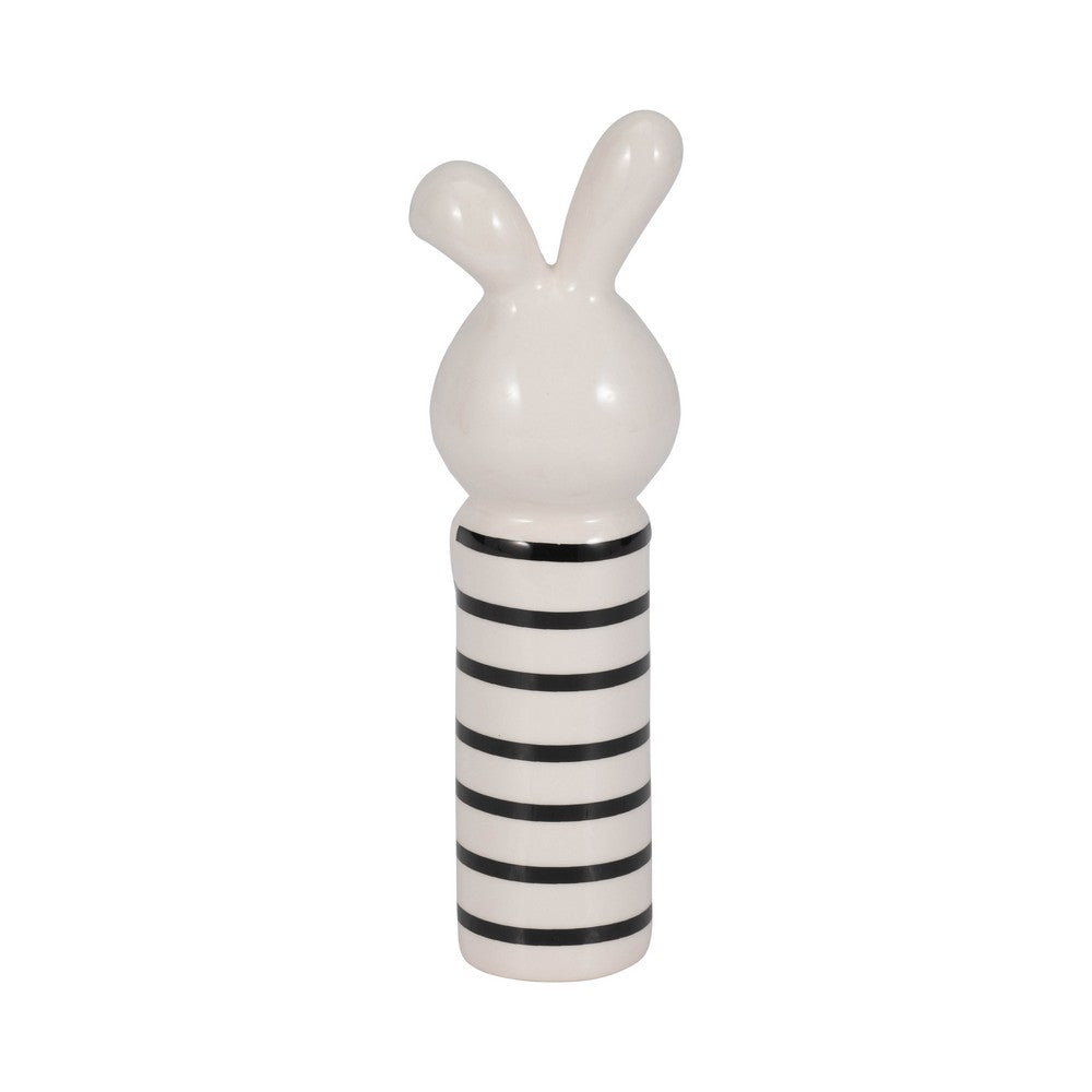 Accent Figurine | 7" Striped Bunny with Gold Heart | White Ceramic