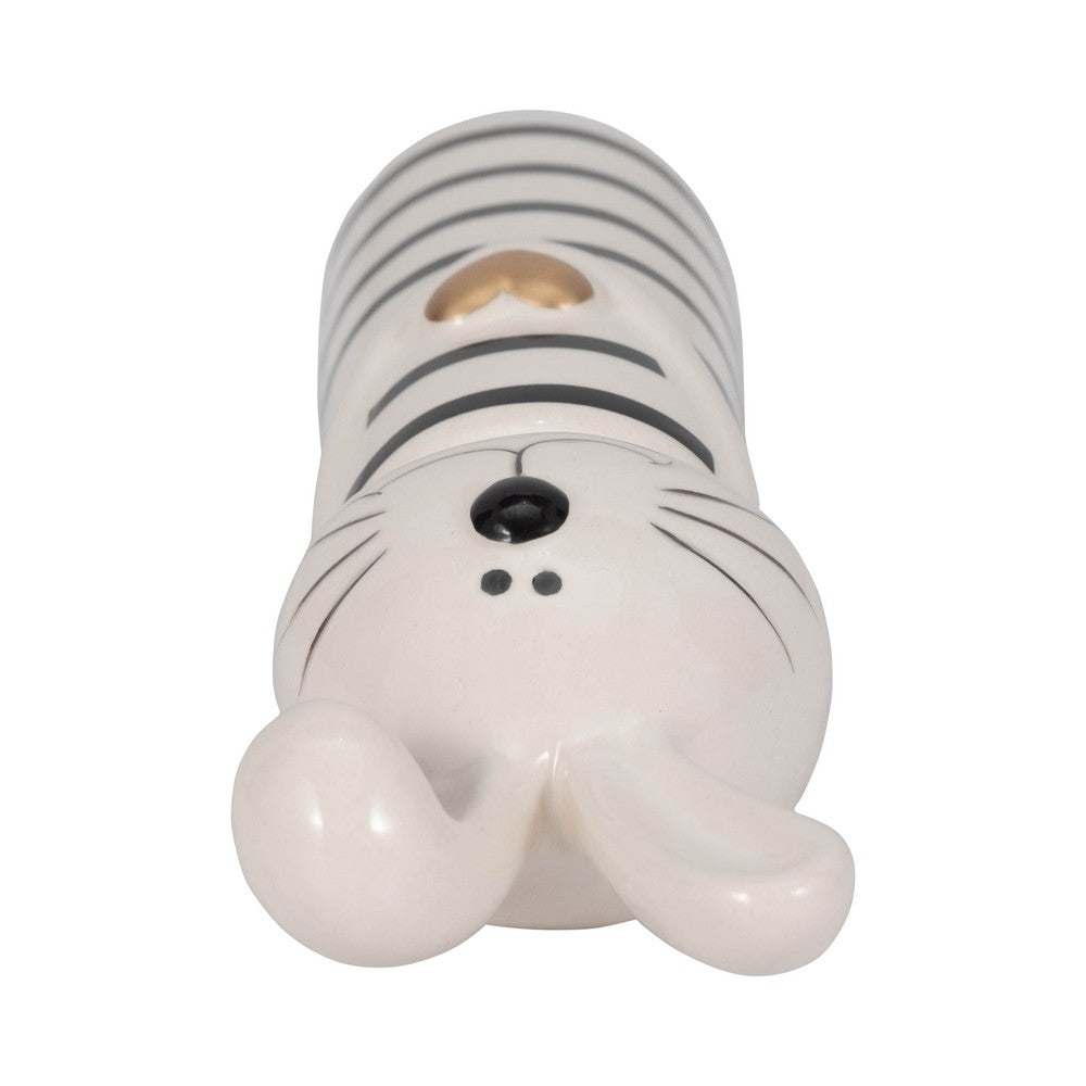Accent Figurine | 7" Striped Bunny with Gold Heart | White Ceramic