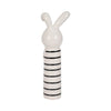 Striped Bunny Figurine with Gold Heart | 12" Black & White Ceramic