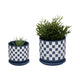 Echy Checkerboard Planters with Saucers Set of 2 | Blue-White Ceramic