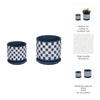 Echy Checkerboard Planters with Saucers Set of 2 | Blue-White Ceramic