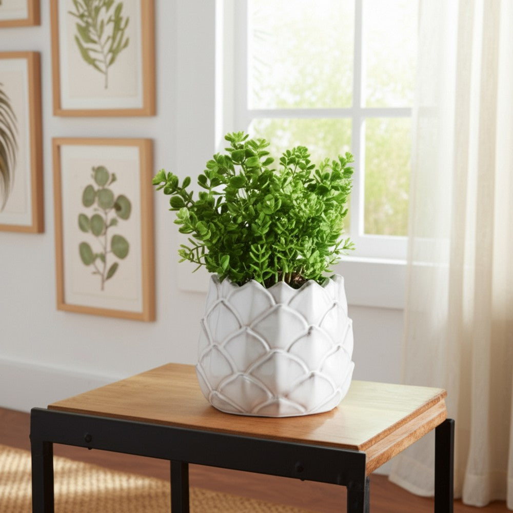 Artichoke Planter Vase| Sculpted Textured White Ceramic | 5"