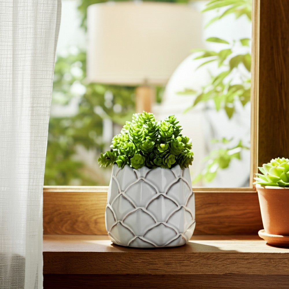 Artichoke Planter Vase| Sculpted Textured White Ceramic | 5"