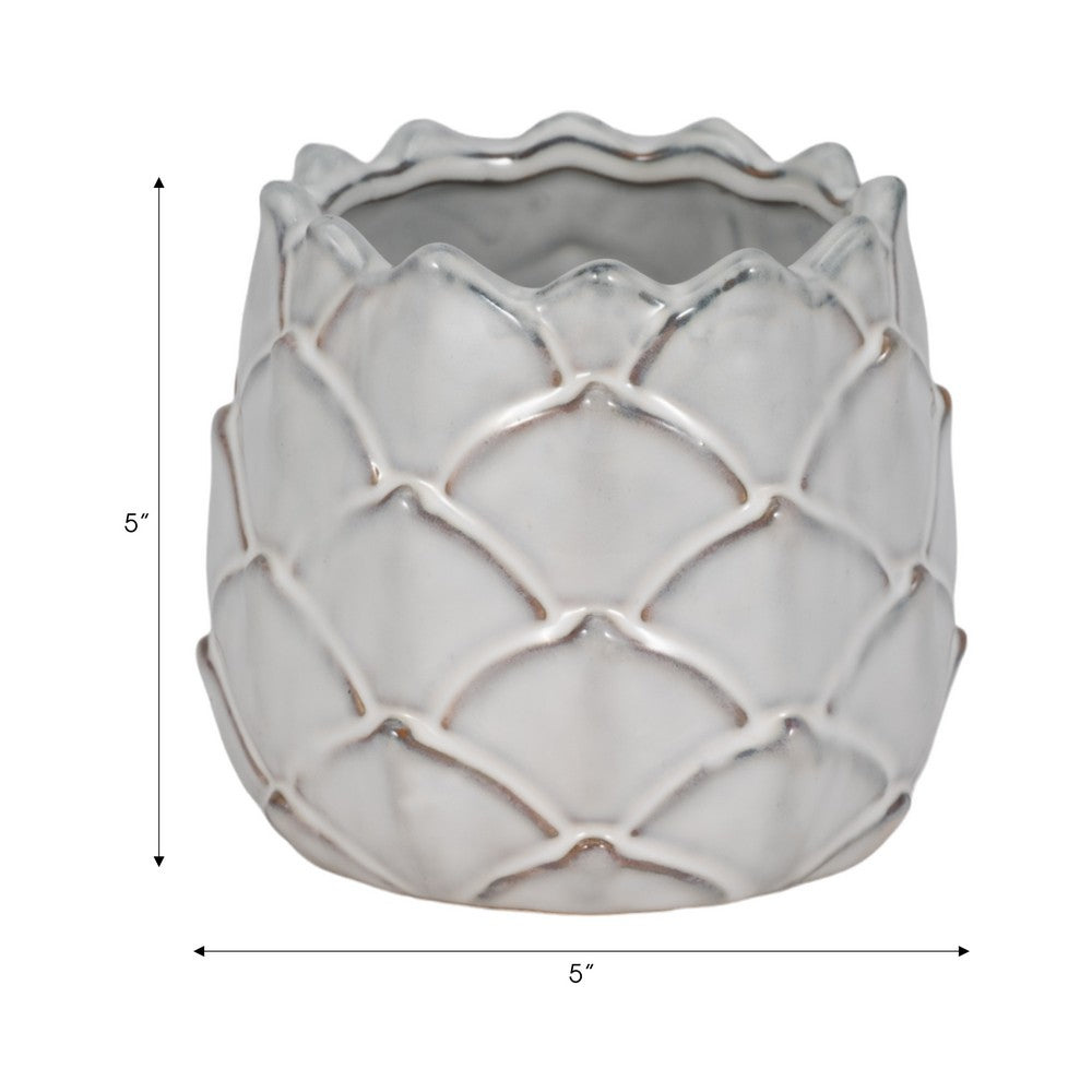 Artichoke Planter Vase| Sculpted Textured White Ceramic | 5"