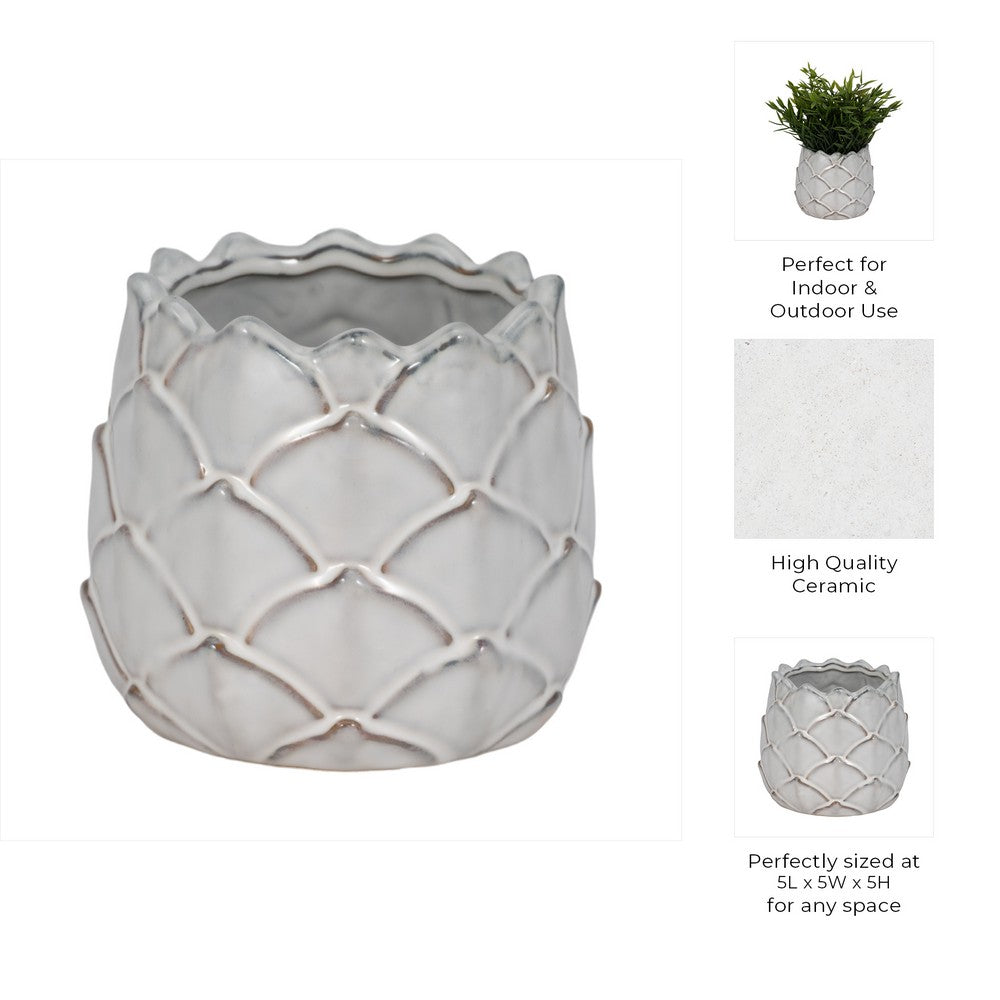 Artichoke Planter Vase| Sculpted Textured White Ceramic | 5"