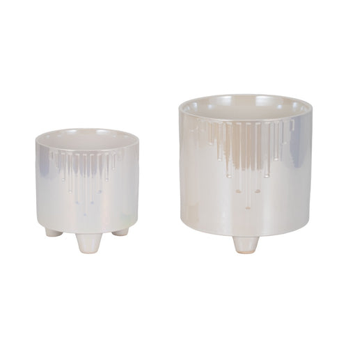 Xavie Garden Planters Set of 2 | Iridescent Foot | Ivory Ceramic 8 & 6"