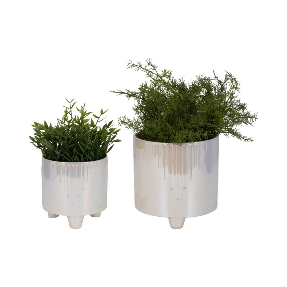 Xavie Garden Planters Set of 2 | Iridescent Foot | Ivory Ceramic 8 & 6"