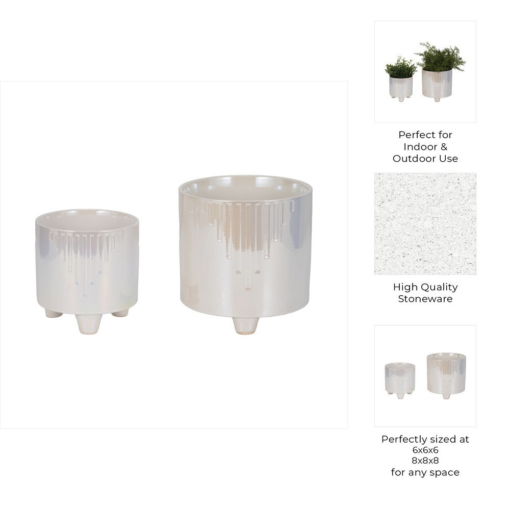 Xavie Garden Planters Set of 2 | Iridescent Foot | Ivory Ceramic 8 & 6"
