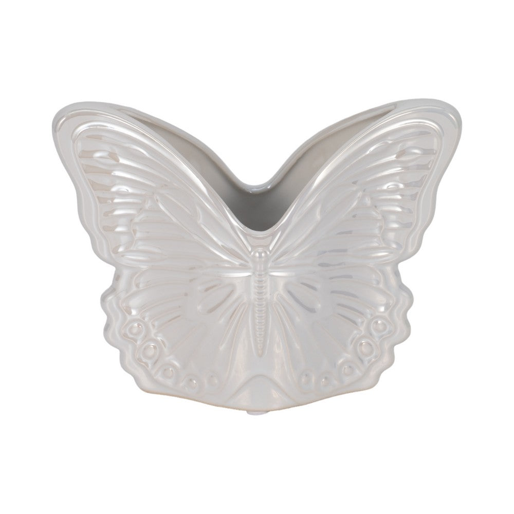 Outdoor Butterfly Accent Garden Planter | Ivory Finish Ceramic | 7"