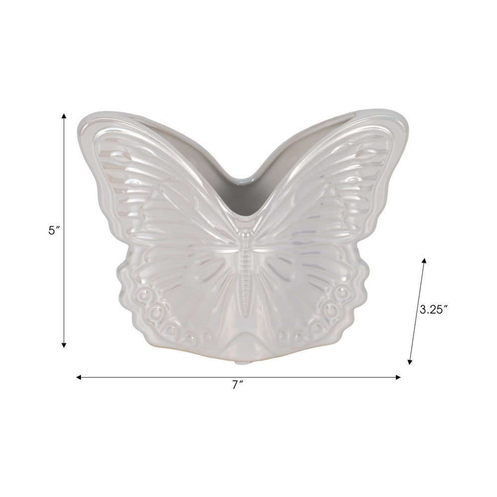 Outdoor Butterfly Accent Garden Planter | Ivory Finish Ceramic | 7"