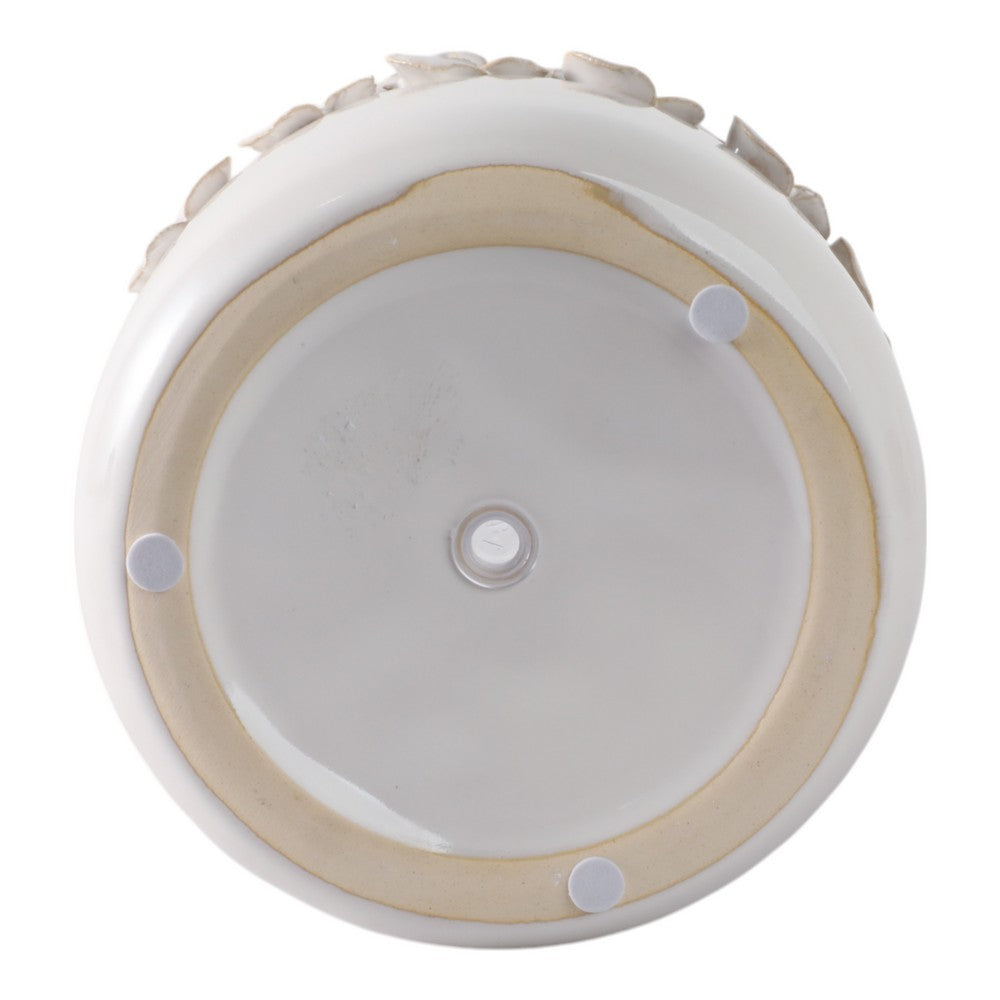 Reya Planter Pot | 3D Floral Applique Rim | Handcrafted Ivory Ceramic | 6"
