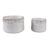 Indoor Planter Pot Set of 2 | Rustic White Ceramic & Floral Applique