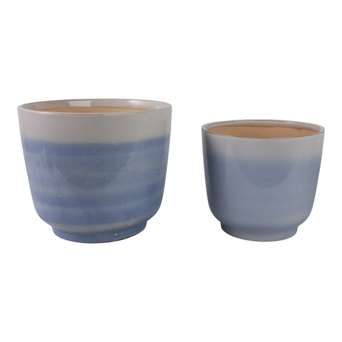 Decorative Accent Planters Set of 2 | Light Blue Ceramic | 10 & 12"