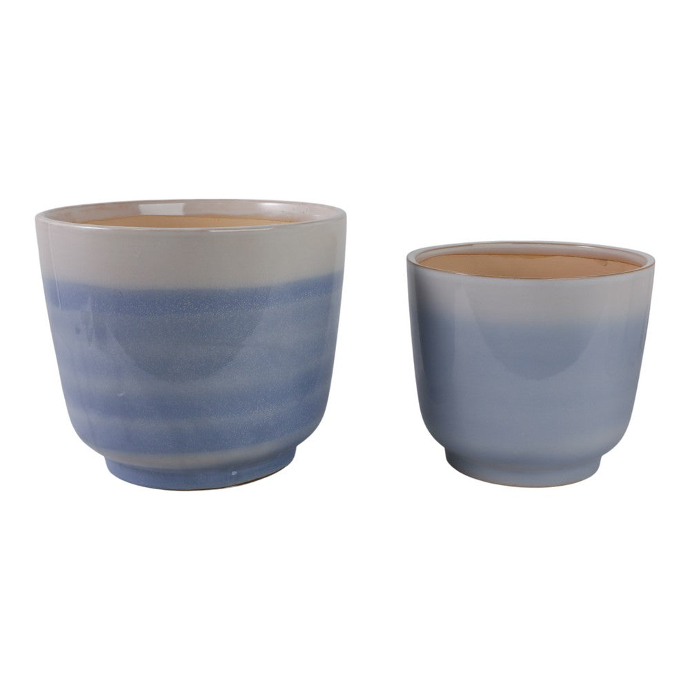 Decorative Accent Planters Set of 2 | Light Blue Ceramic | 10 & 12"