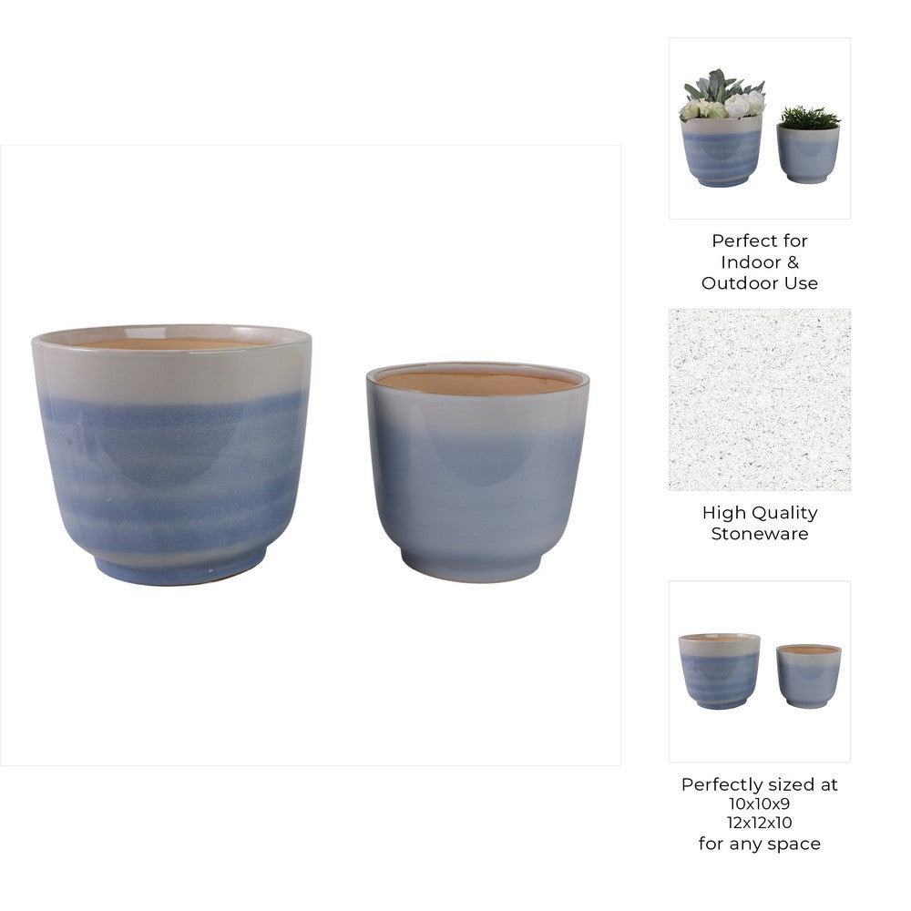 Decorative Accent Planters Set of 2 | Light Blue Ceramic | 10 & 12"