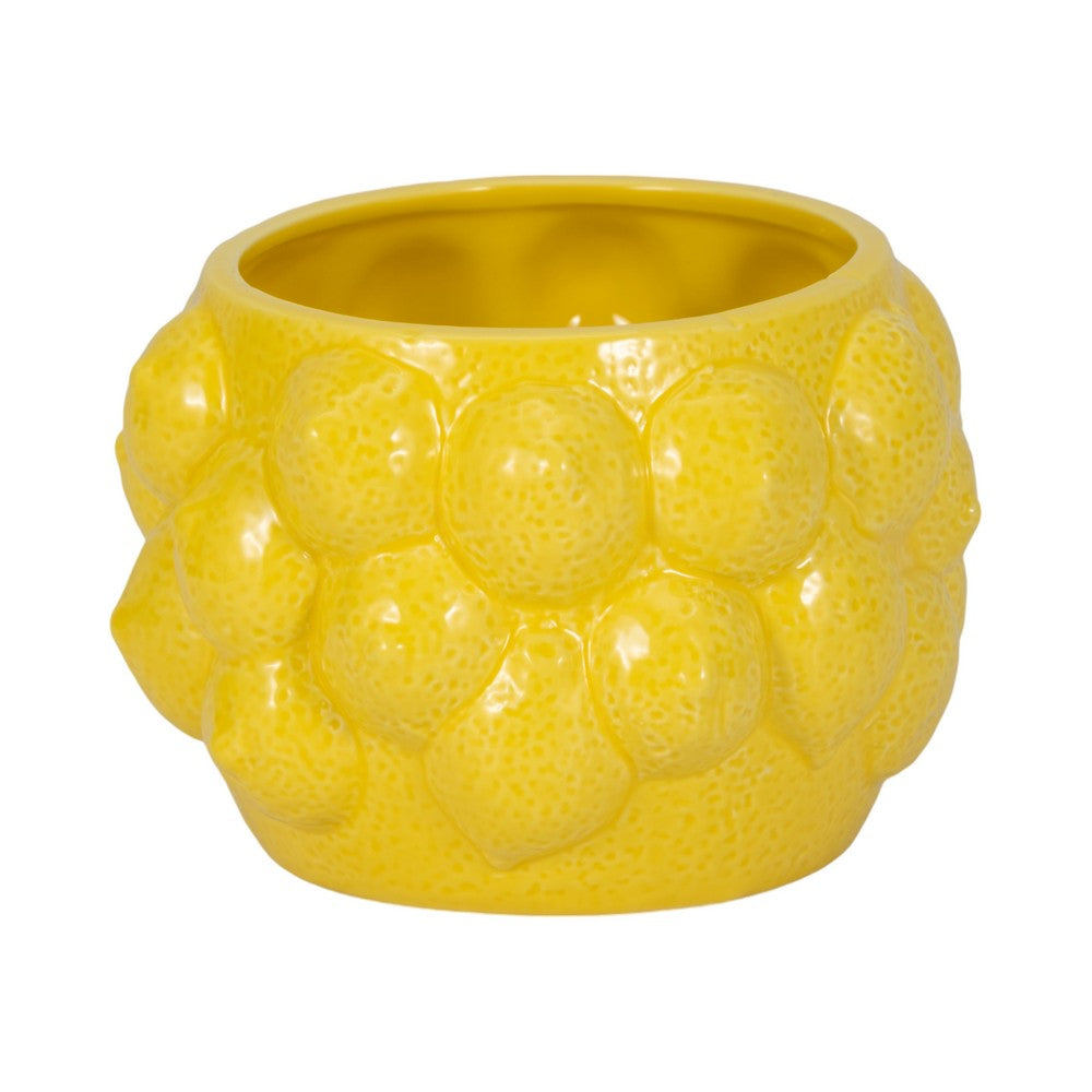 Indoor Outdoor Flower Planter Pot | Yellow Ceramic Lemon Art Design