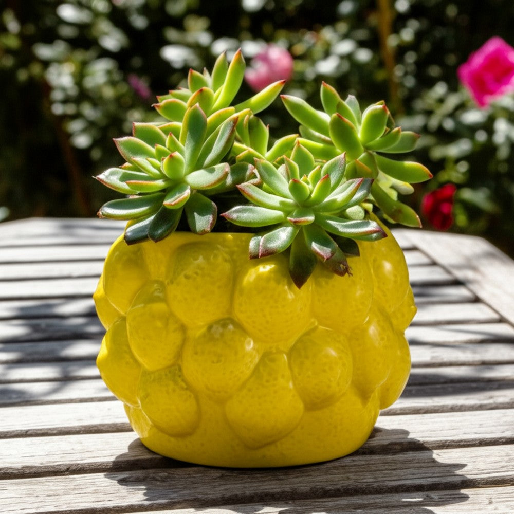 Indoor Outdoor Flower Planter Pot | Yellow Ceramic Lemon Art Design