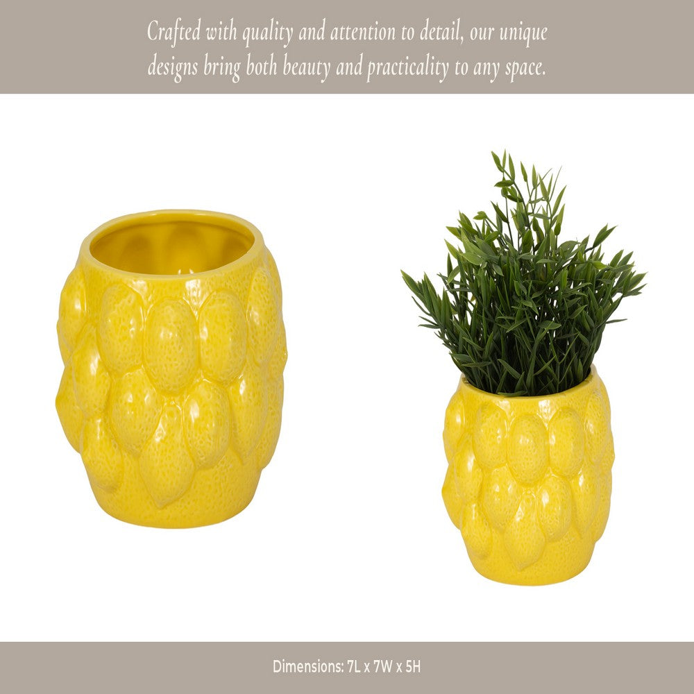 Indoor Outdoor Flower Planter Pot | Yellow Ceramic Lemon Art Design