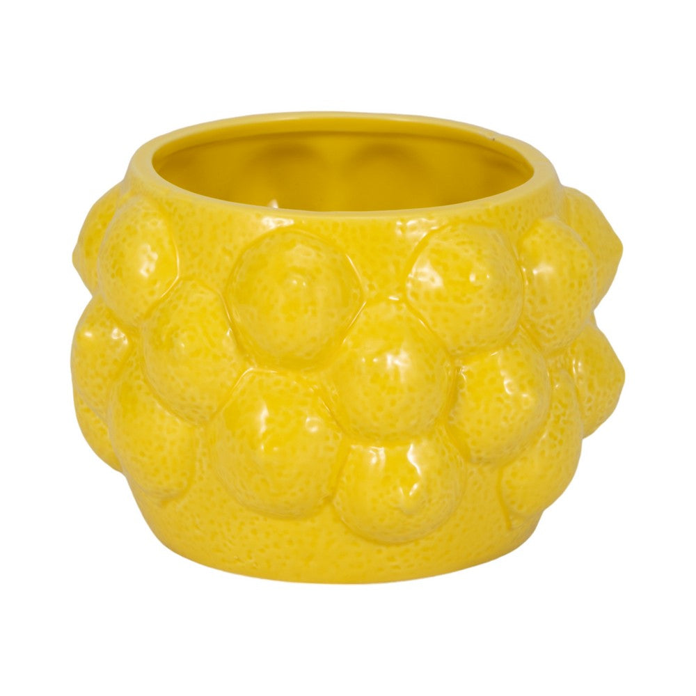 Indoor Outdoor Flower Planter Pot | Yellow Ceramic Lemon Art Design