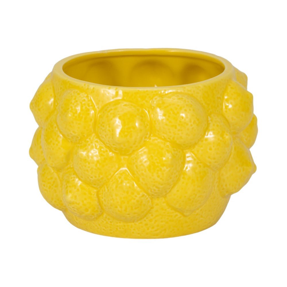 Indoor Outdoor Flower Planter Pot | Yellow Ceramic Lemon Art Design
