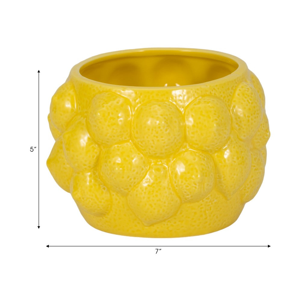Indoor Outdoor Flower Planter Pot | Yellow Ceramic Lemon Art Design