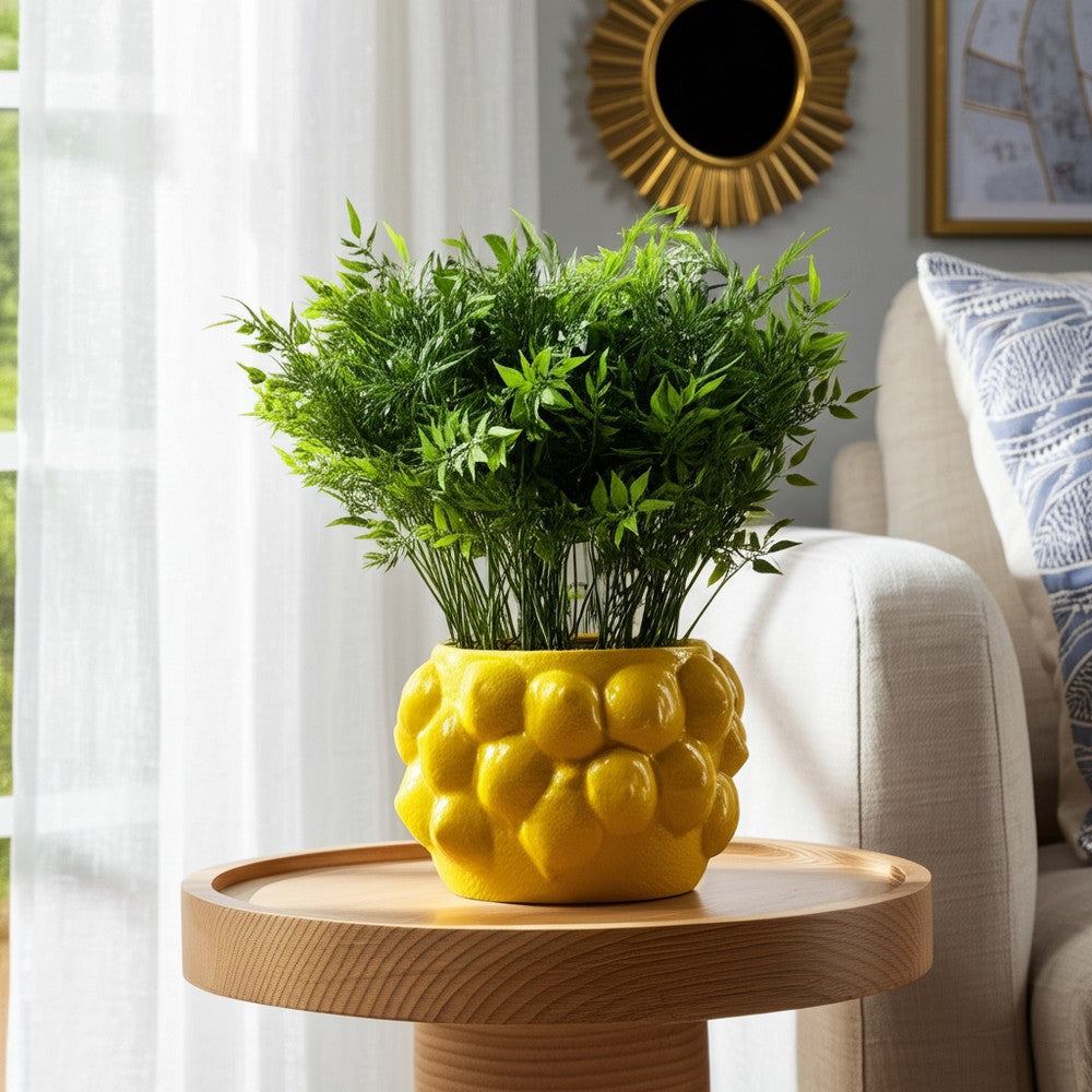 Indoor Outdoor Flower Planter Pot | Yellow Ceramic Lemon Art Design