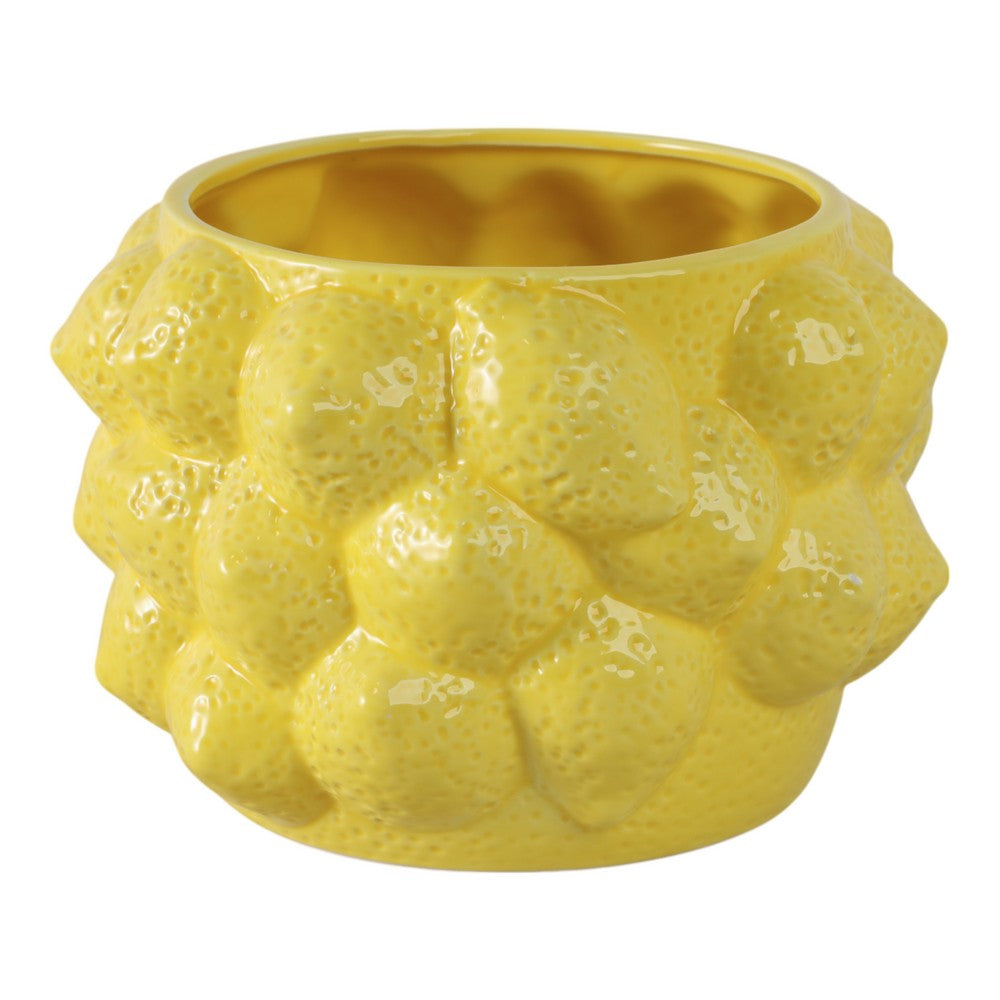 Erno Flower Planter | Raised Lemon Texture | Glossy Yellow Ceramic 8"