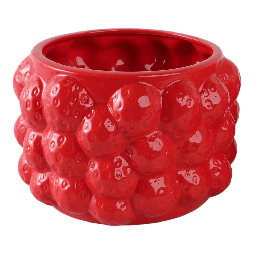 Decorative Planter Pot | 8" Strawberry Textured Design | Red Ceramic