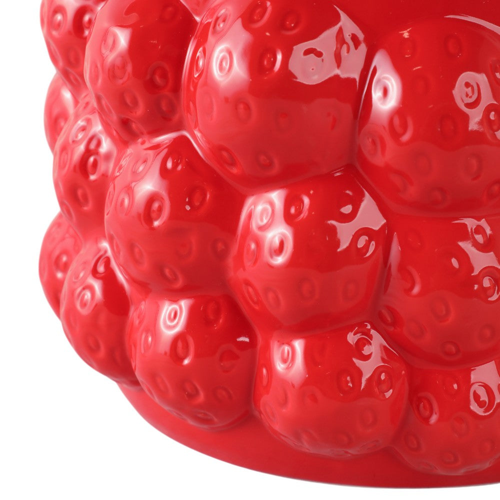 Decorative Planter Pot | 8" Strawberry Textured Design | Red Ceramic
