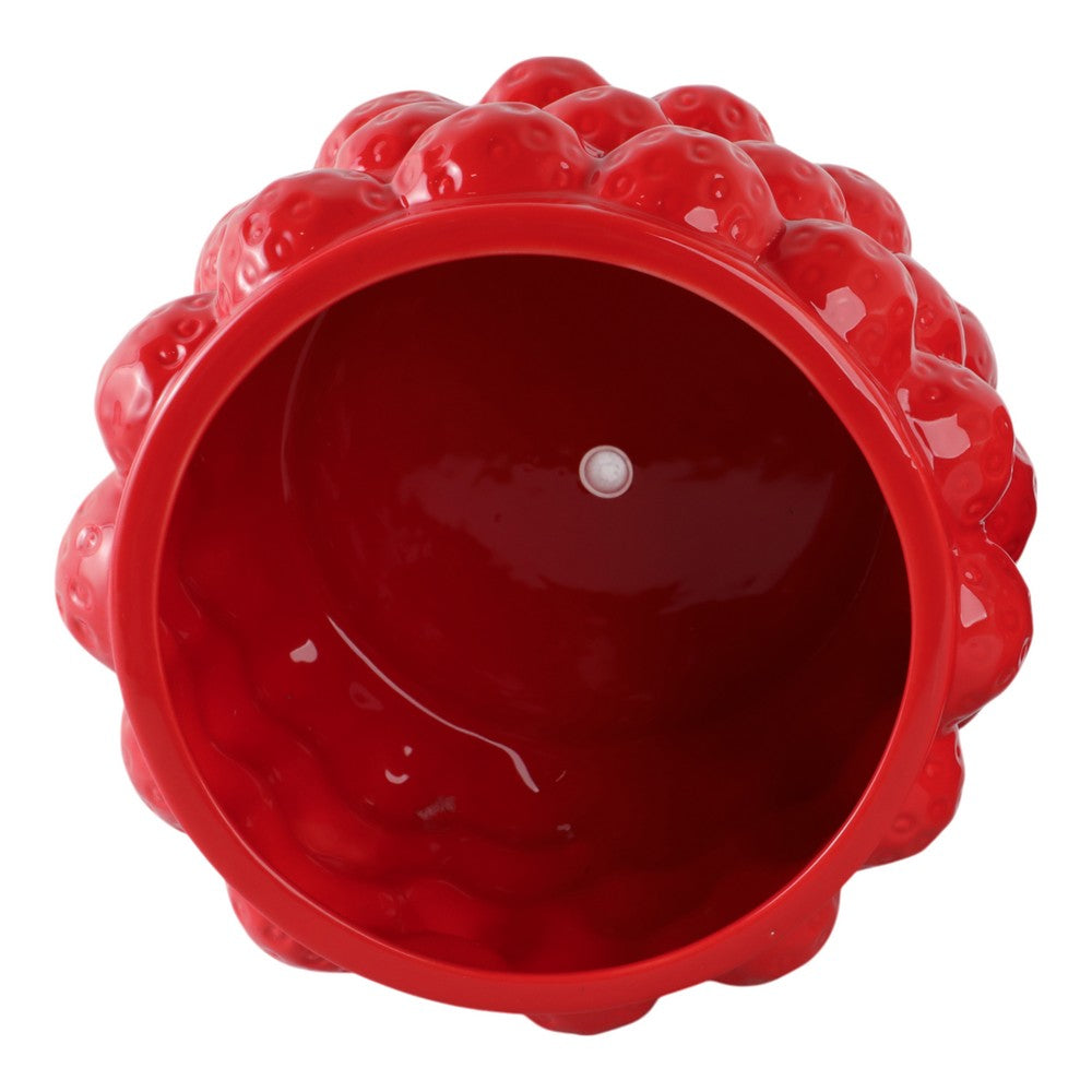 Decorative Planter Pot | 8" Strawberry Textured Design | Red Ceramic