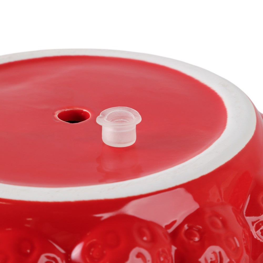 Decorative Planter Pot | 8" Strawberry Textured Design | Red Ceramic