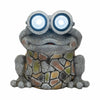 Outdoor Garden Frog Statue Wearing Solar Goggles | 12" Gray Resin
