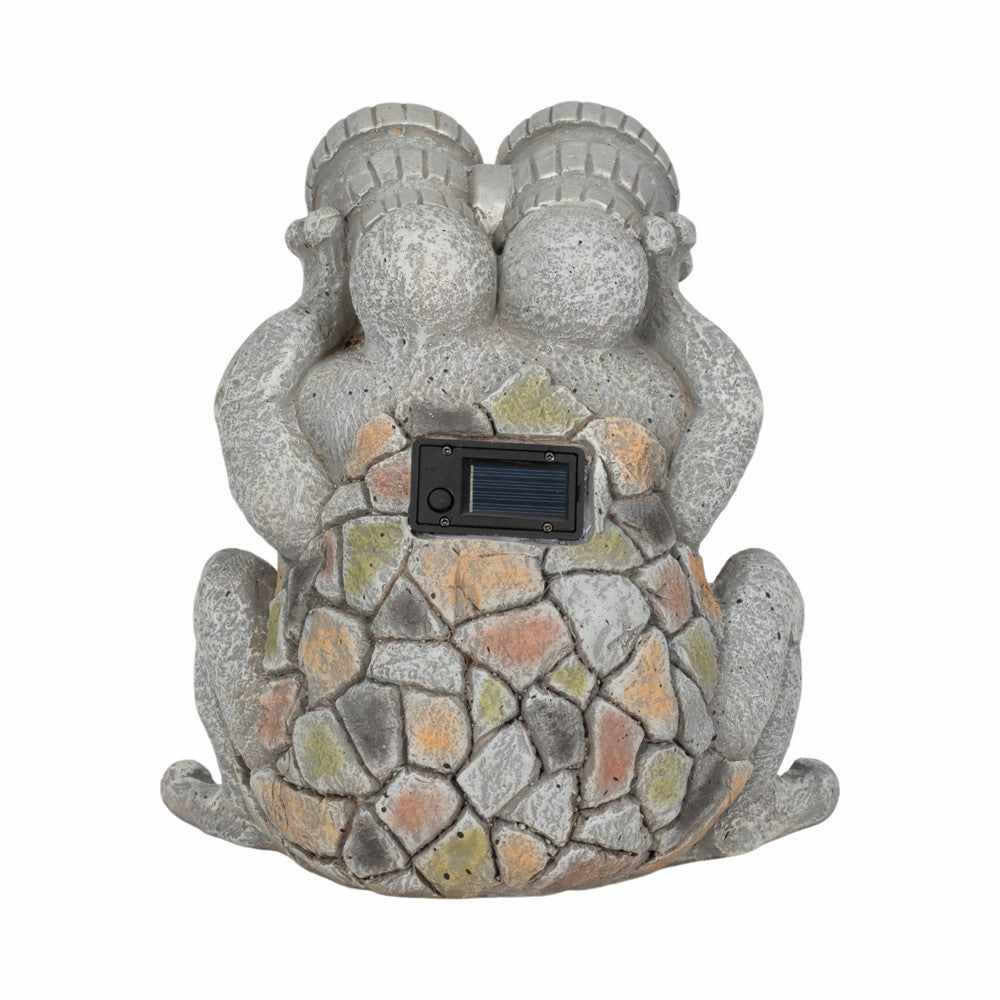 Outdoor Garden Frog Statue Wearing Solar Goggles | 12" Gray Resin