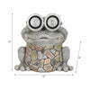 Outdoor Garden Frog Statue Wearing Solar Goggles | 12" Gray Resin