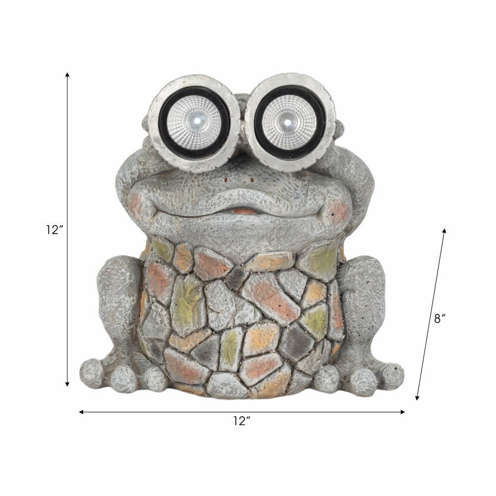 Outdoor Garden Frog Statue Wearing Solar Goggles | 12" Gray Resin