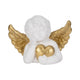 Outdoor Decorative Garden Cherub | Gold Heart & Wings | 15" White