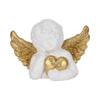 Outdoor Decorative Garden Cherub | Gold Heart & Wings | 15" White