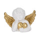 Outdoor Decorative Garden Cherub | Gold Heart & Wings | 15" White