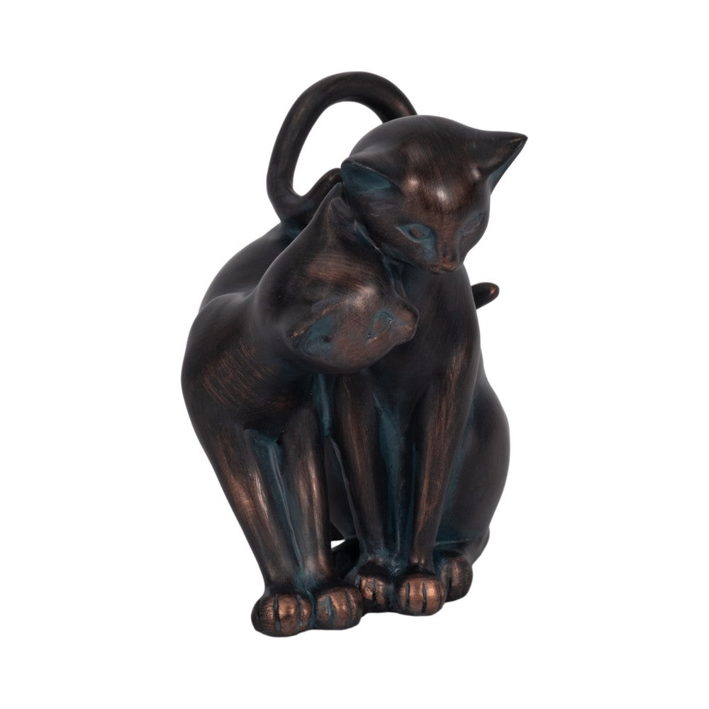 7" Statuette Cuddling Cats Figurine w Bronze Resin | Artisan Crafted