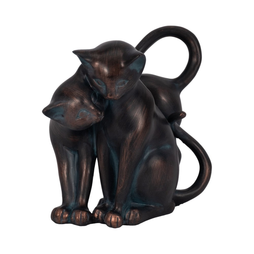 7" Statuette Cuddling Cats Figurine w Bronze Resin | Artisan Crafted